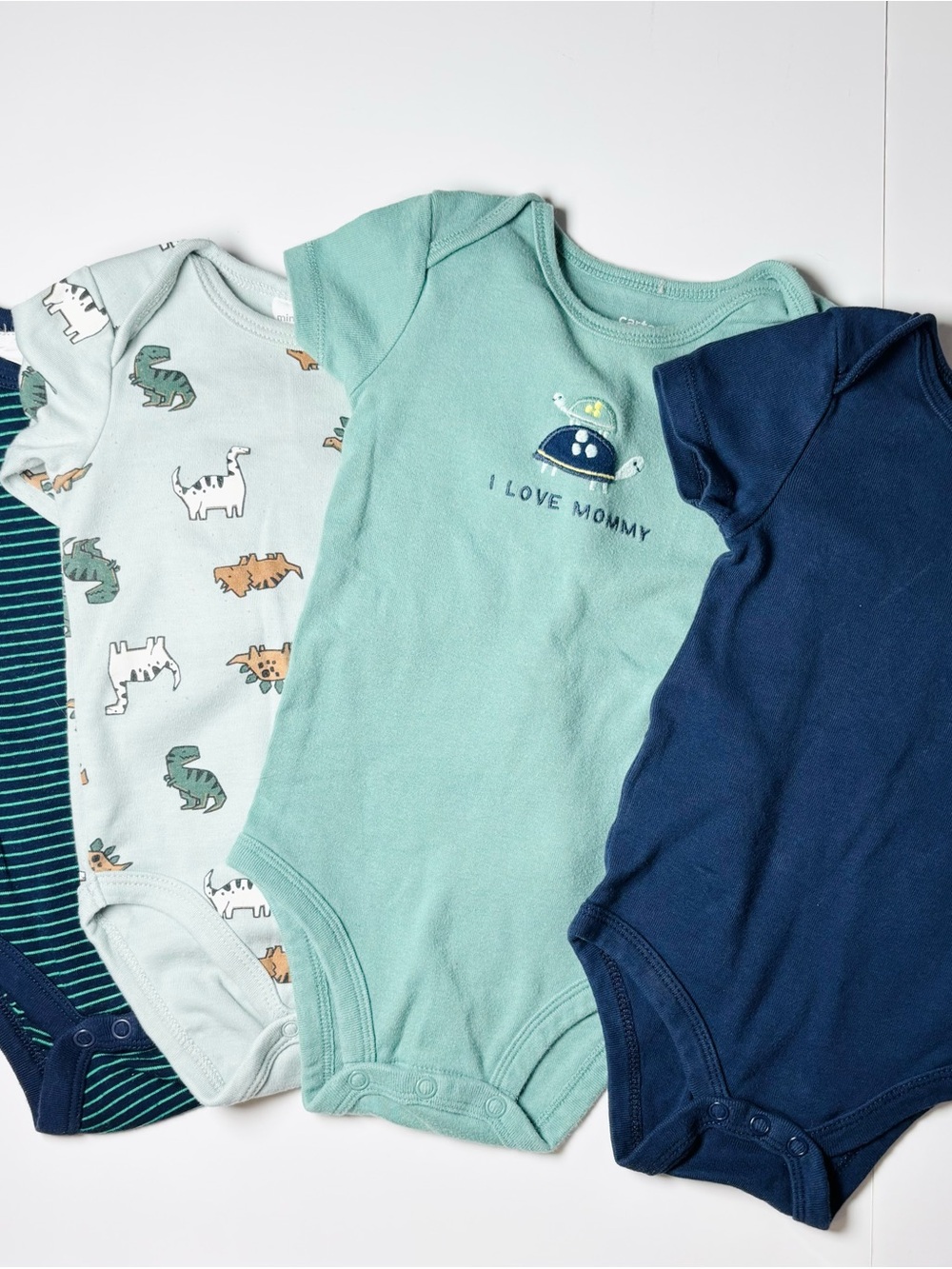 Green & Navy Dinosaur Striped Bodysuit Bundle Set 4pc 9-12M